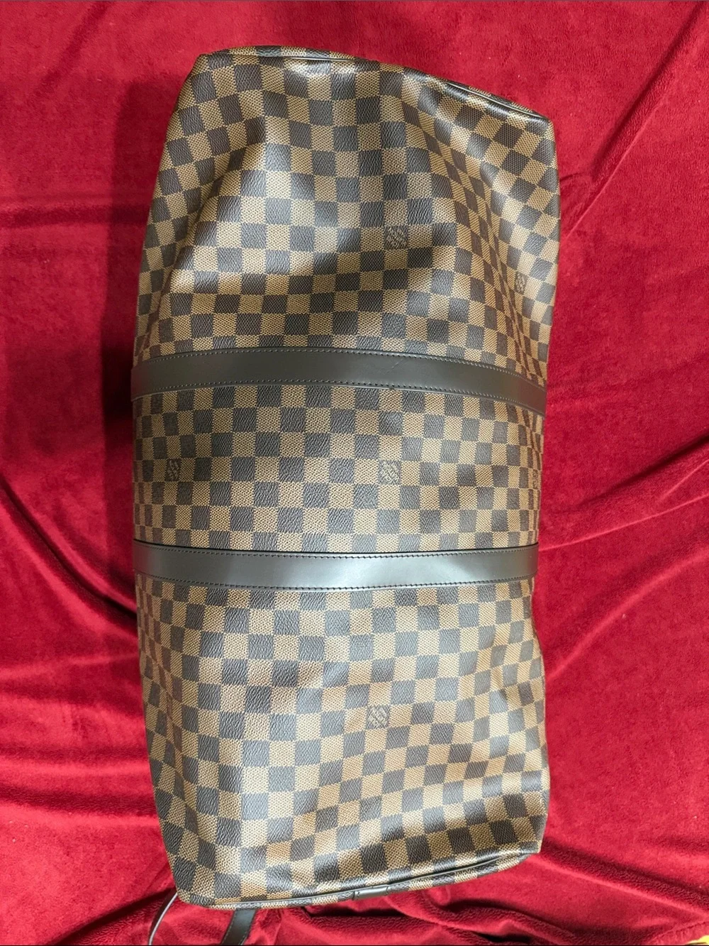 Louis Vuitton Classic Brown Checkered Canvas Duffel Bag with Dark Trim